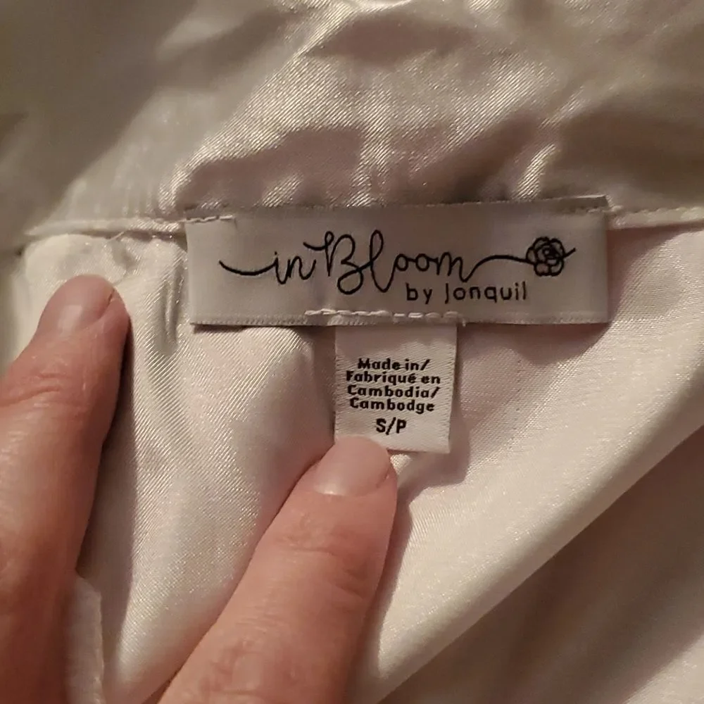 In Bloom Women's Size Small White Pajama Top with Bride Embroidery on Pocket